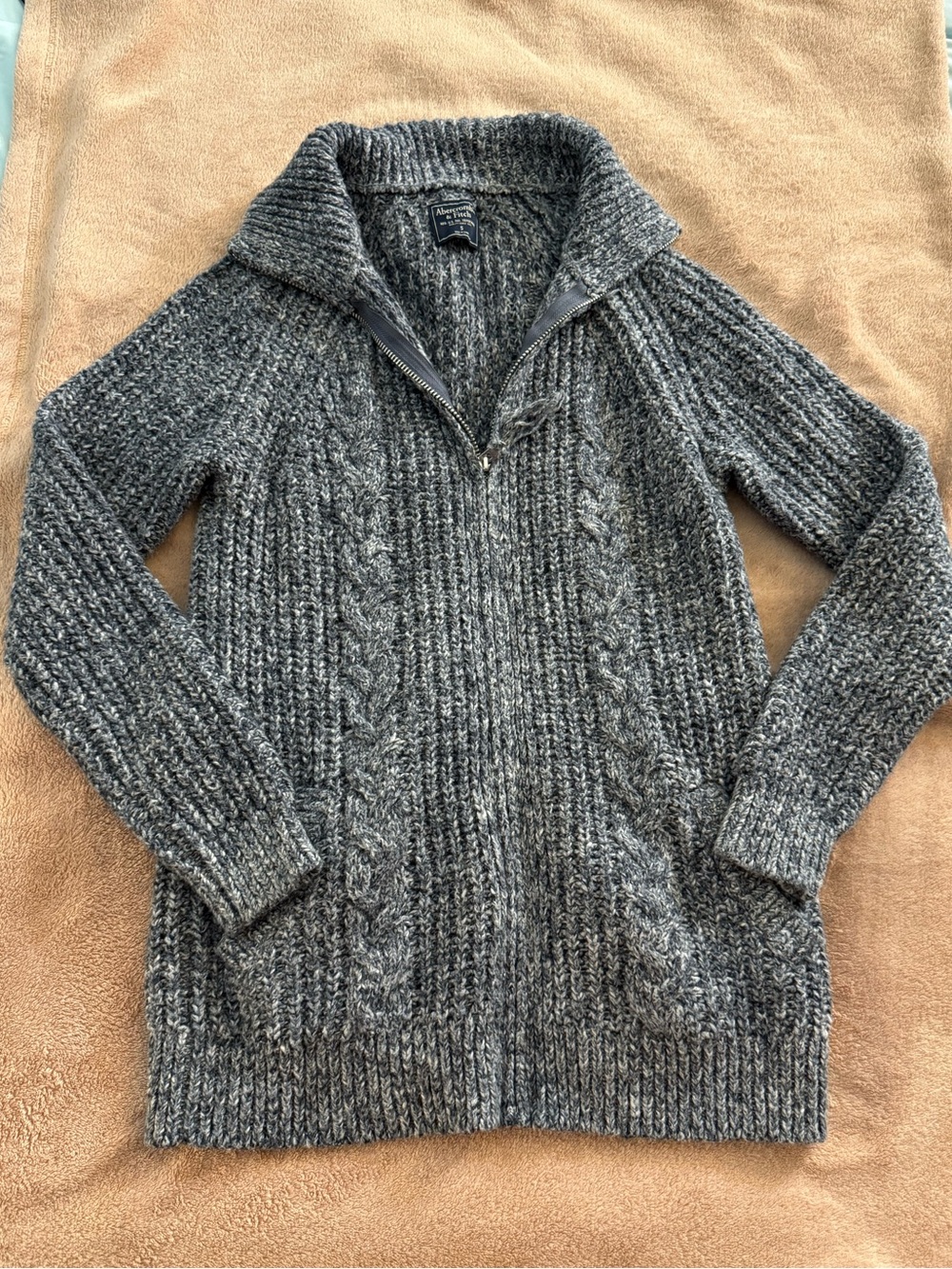 Abercrombie & Fitch Marled Navy Knit Zip Sweater